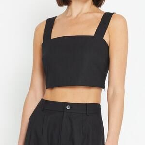 kourt Taylar Cropped Linen Blend Minimalist Casual Stylish Black Top 8